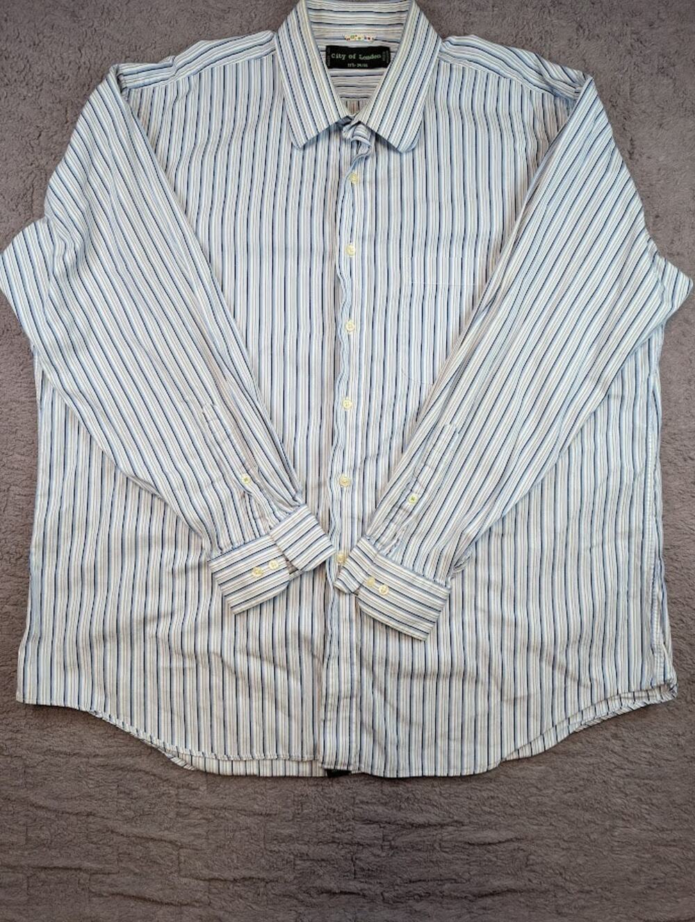 Men's City Of London Dress Shirt, Blue Stripes - Size L/XL
